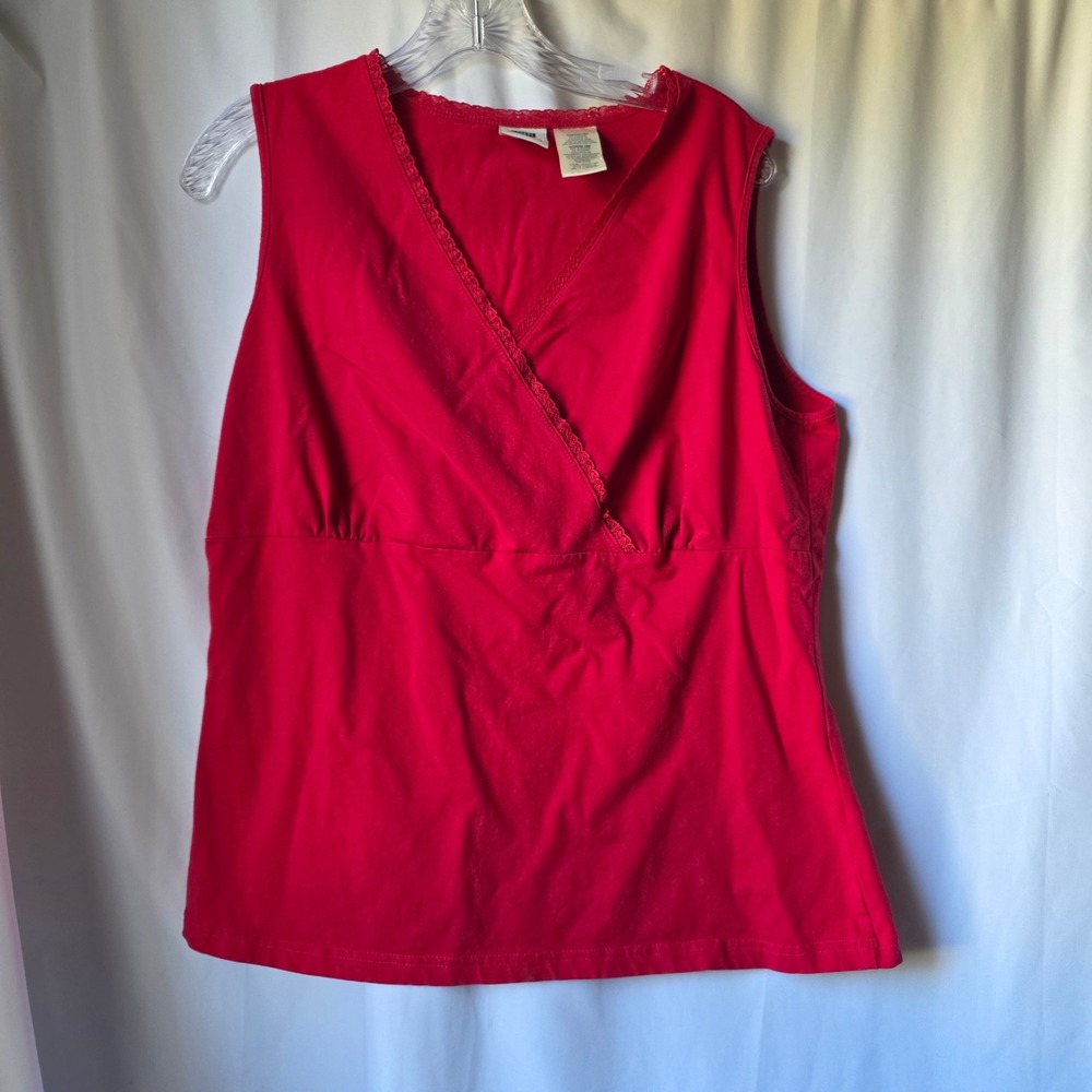Faded Glory Woman Stretch Red Surplice Lace Trim Tank Top 16W FGW24150